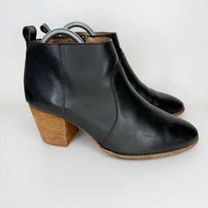 Madewell Black Leather Stacked Heel Ankle Booties Women’s Size 8